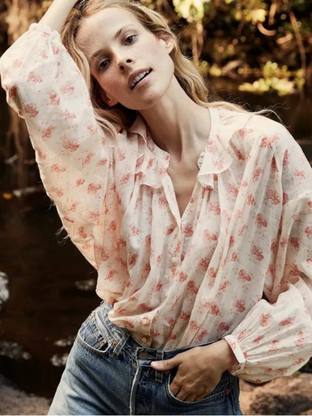 DÔEN Doen Rosebay Top in White Poppy Print | M
